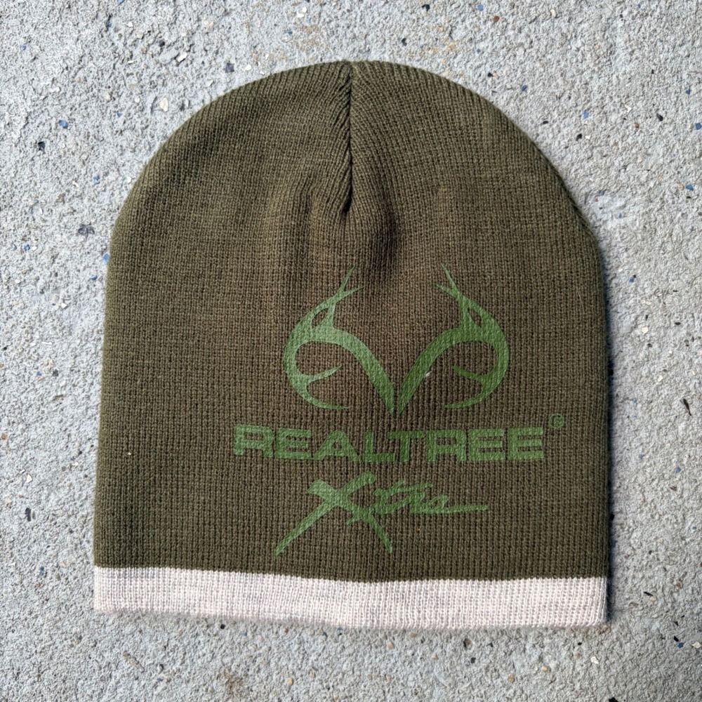 Realtree Xtra Beanie Reversible Olive Green Oatmeal Knit‎ Skull Cap Hat OSFM